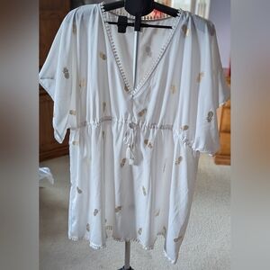 VENUS White and Gold Pineapple Tunic Cover-up